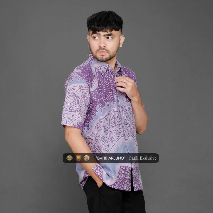Baru  Kemeja Batik Pria Taro Lapis Furing Lengan Pendek Batik Pria Ekslusive Lilac