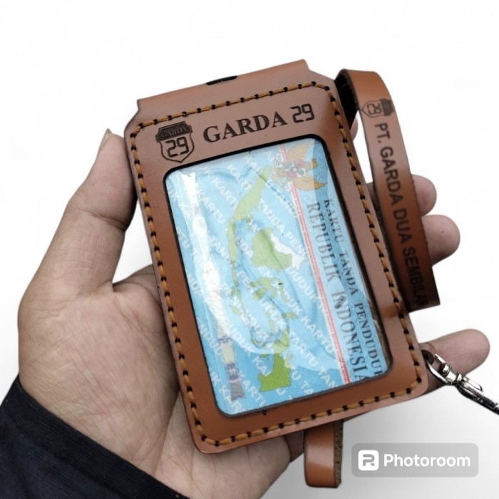

ID Card Holder Kulit 2 Sisi Name Tag Lanyard Free Nama Logo Foto
