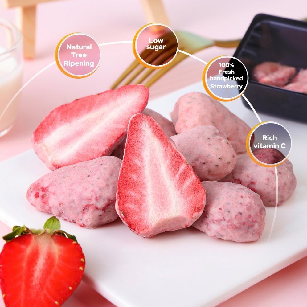 

Ursnacks STRAWBERRY FREEZE DRIED FRUIT - Snack Keripik Buah Stroberi vakum Kering Halal Rendah Gula Sehat