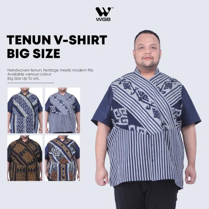 Baru  Wgb Kemeja Tenun V Neck Pria Big Size Special Collection Jumbo Xl Xxl