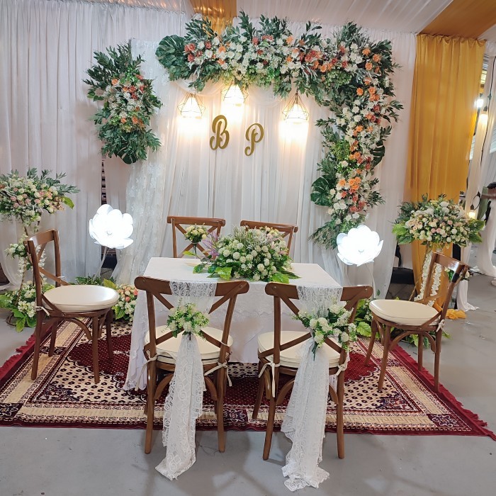 TERBARU dekorasi backdrop akad nikah 2 meter + meja akad 6 kursi BISA GOSEND