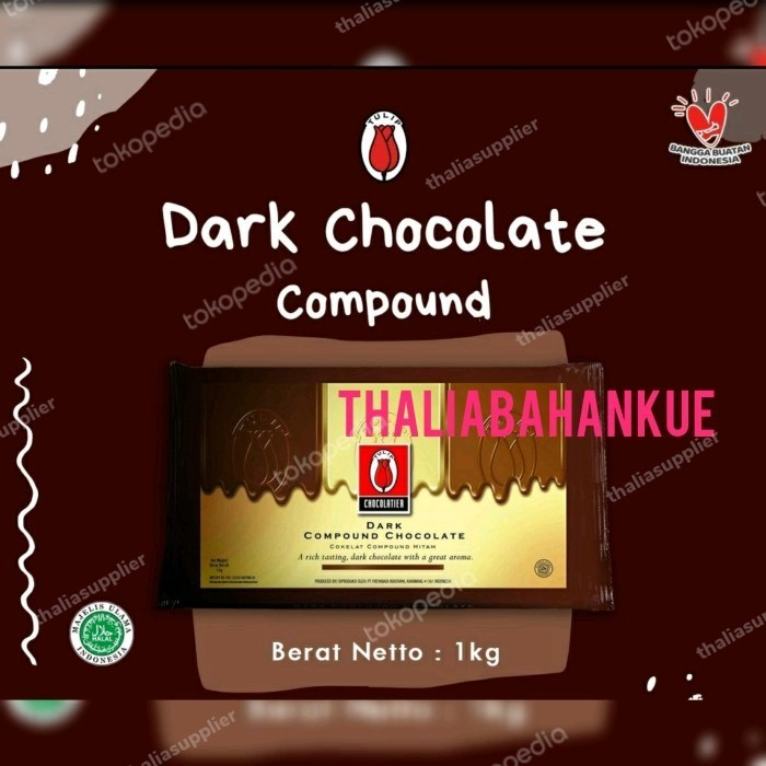 

Tulip Coklat Dark Blok 1Kg X 1, Bisa Diserut, Dilumerkan U/ Cake Terlaris
