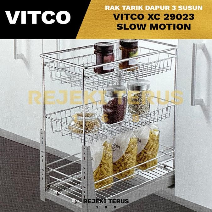 Rak Tarik Dapur Vitco XC 29023 3 Susun SLOW MOTION Bumbu Saos Kitchen Laci Tarik Stainless WS88