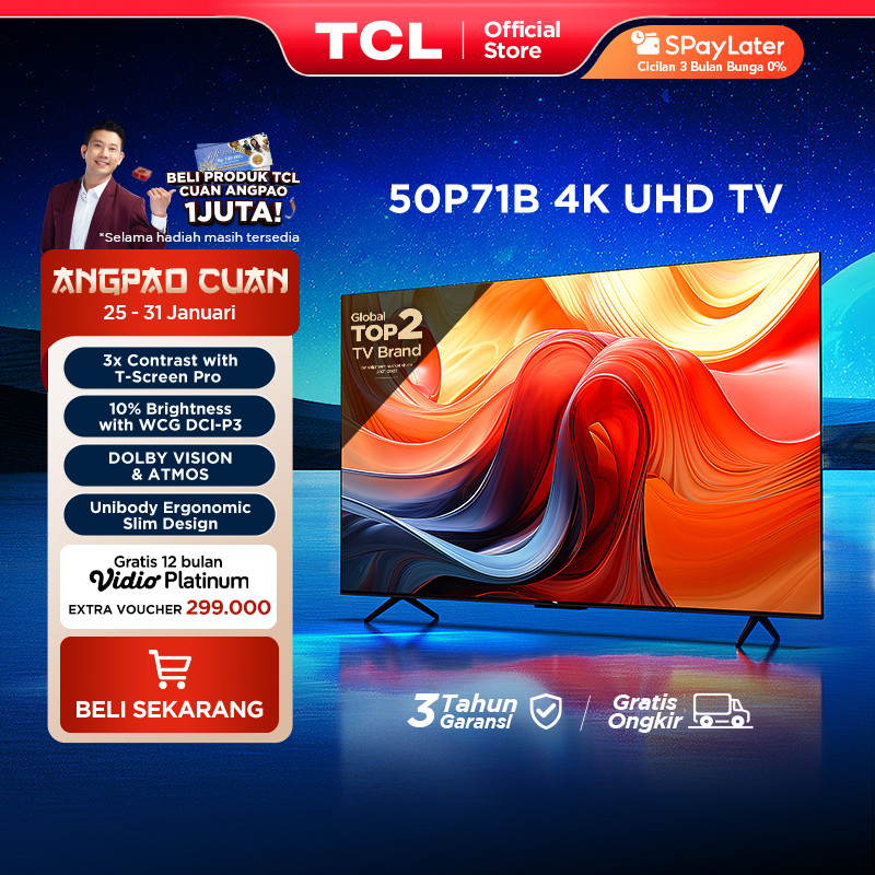 [4K Hands Free Google TV] TCL 50 Inch P71B - Smart UHD - T-Screen - HDR 10+ - Dolby Atmos/Vision - U