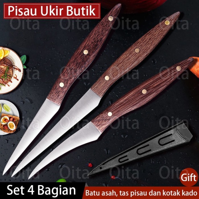 

HOT SALE! Pisau Ukir Buah Pisau Garnish Set isi 4 Pisau Carving Alat Ukir Buah