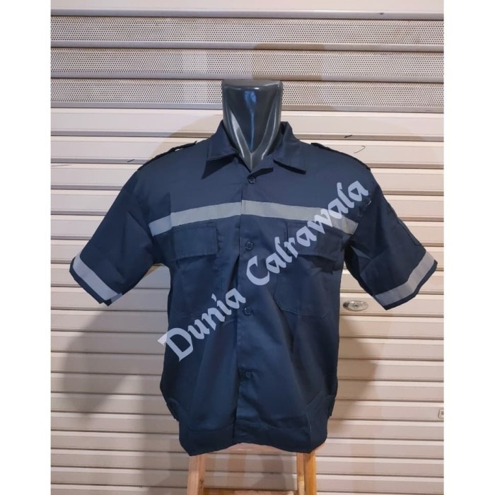 Baju Kerja Safety Lengan Pendek Dongker / Baju Proyek / Seragam Safety