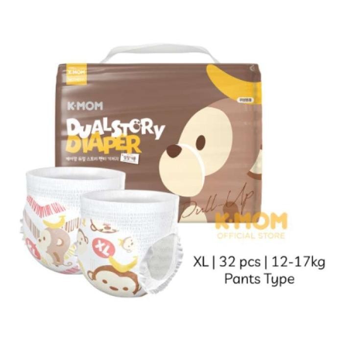 K-MOM DUAL STORY DIAPER XLARGE PULL UP (PANTS) 32pcs