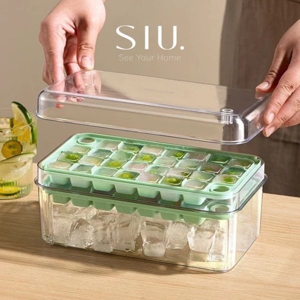Kubi Ice Cube Press Tray & Storage Box - Tempat Cetakan Es Batu Tray Es Batu Dan Kotak Penyimpanan