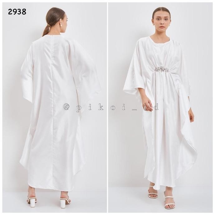 Gamis kaftan putih wanita / dress kaftan putih bordir mewah emas murah Terlaris