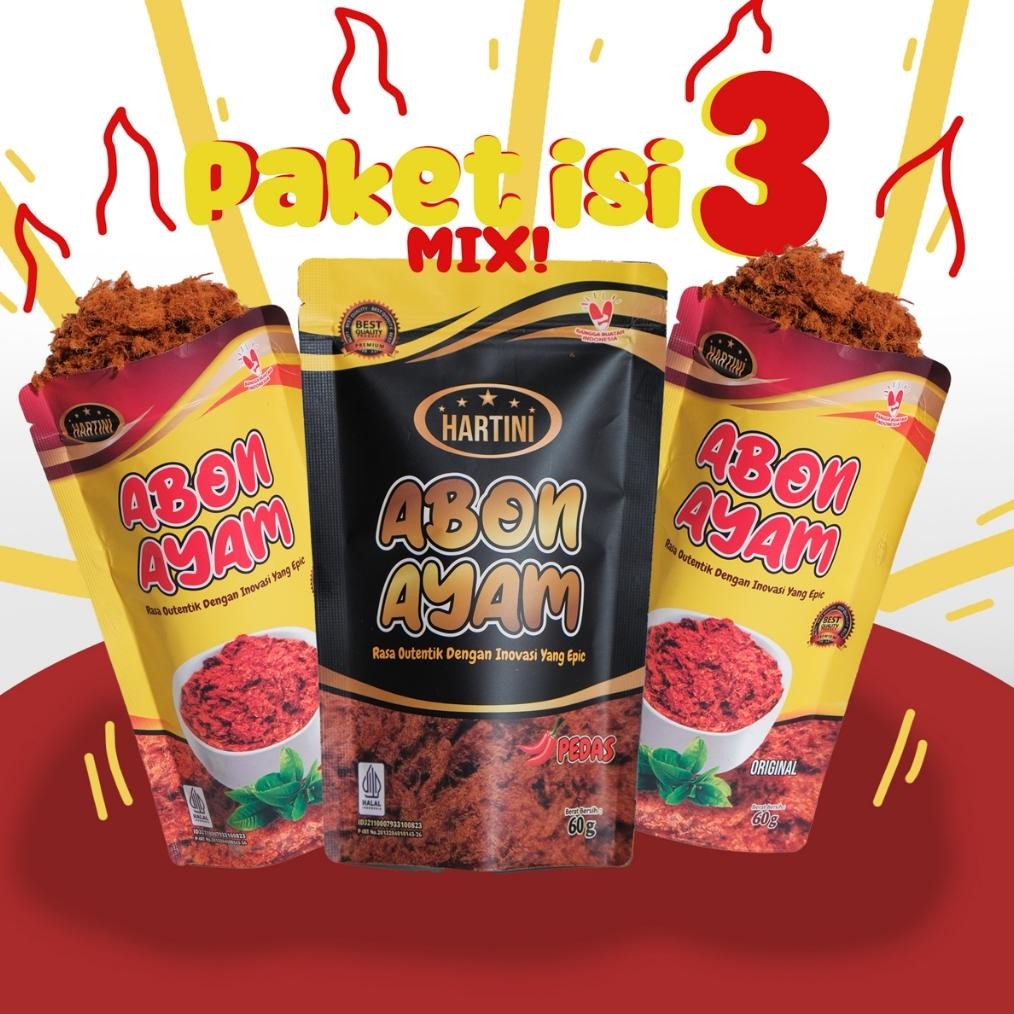 

Abon Ayam Hartini Abon Ayam 100% Daging Ayam Paket 3 MIX Pouch 60gr