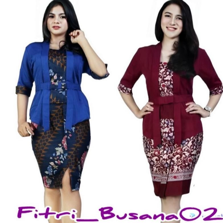 eug set baju kebaya modern batik kutubaru pendek pita etp warna maroon pakaian tradisional untuk wis
