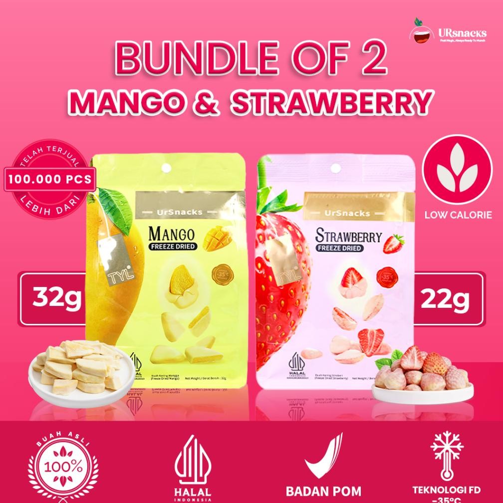 

URSNACKS Bundle Of 2 - Freeze Dried Keripik Sehat Strawberry + Mangga