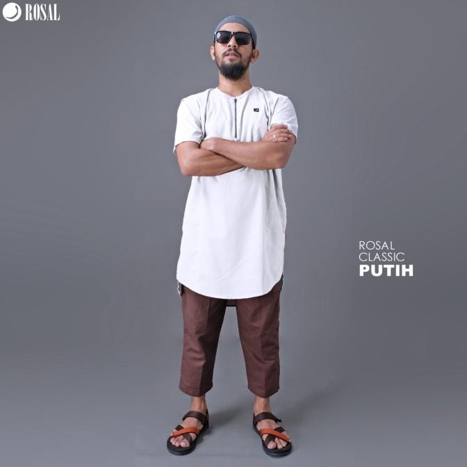 Terbaru | Rompi Shalat Classic Rosal Putih, Rompi Sholat Pria Bahan Katun Kerah Oblong
