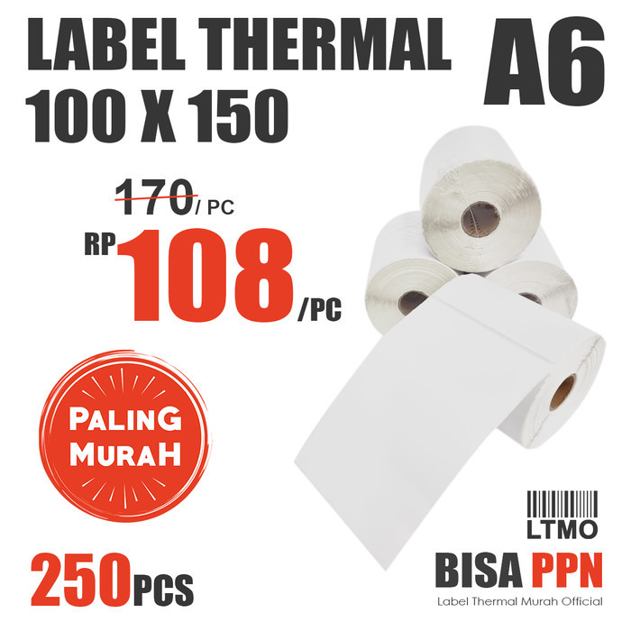 

Label Barcode MURAH 100 x 150 A6 kertas stiker thermal 250 pcs
