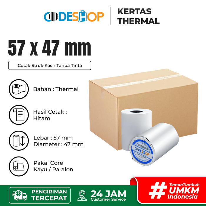 

1 DUS Thermal Paper Roll CODESHOP 58x50 / 57x47 Cetak Struk Kasir