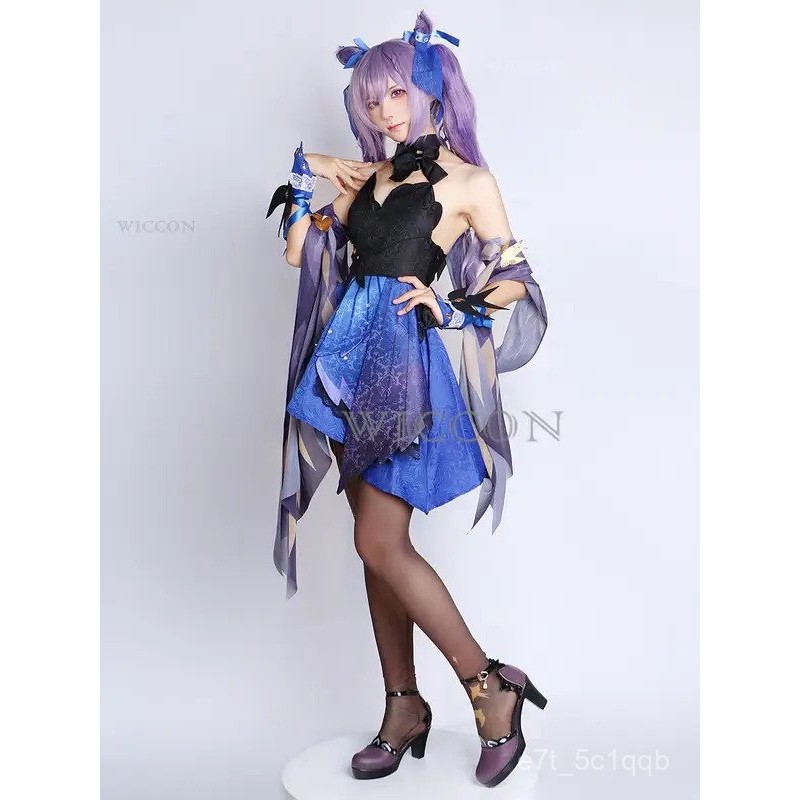 Genshin Impact New Skin Keqing Cosplay Costume Uniform Wig Anime Chinese Style Halloween Costumes Ga