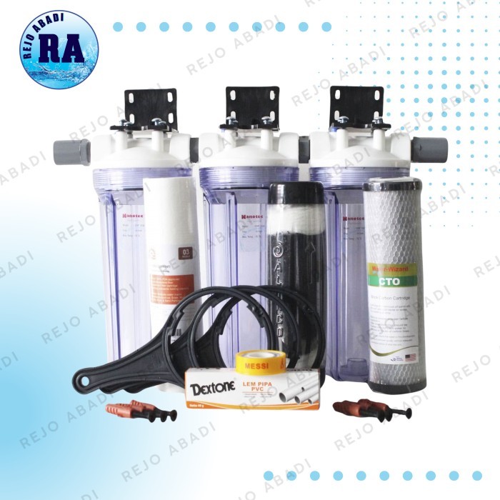 Paket Housing Filter Air Sumur Bor 10" / Saringan Air Berbesi 3 Tabung