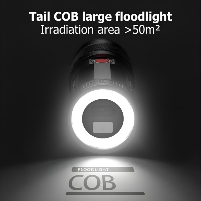 Senter Led Laser Cas Cob Zoom In Out 9 Mode Waterproof Hs-S86