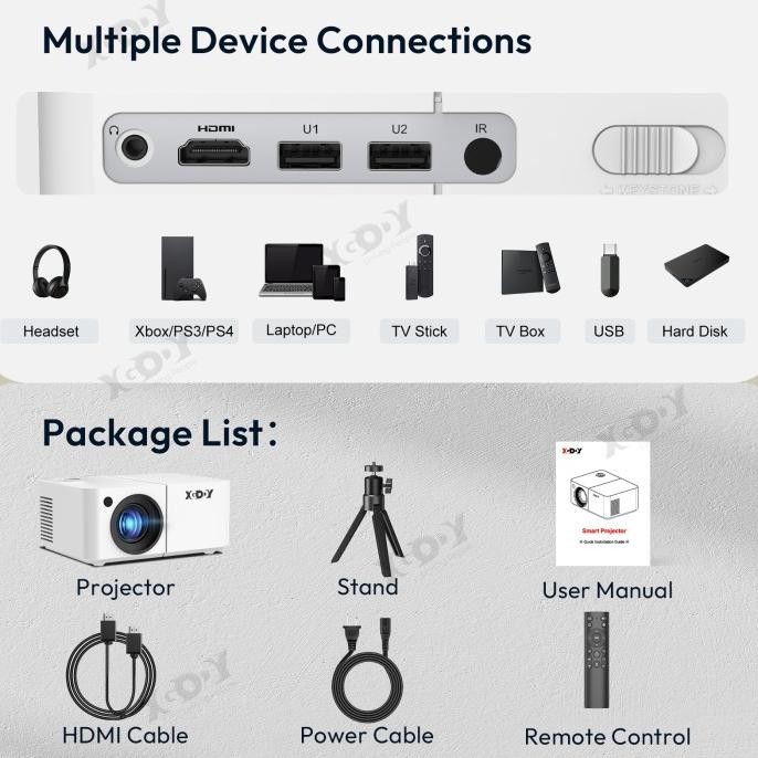XGODY X2 Mini /X1 Android 12 Proyektor 4K HD Smart Portable Projector Built-in App Bluetooth WiFi  Y