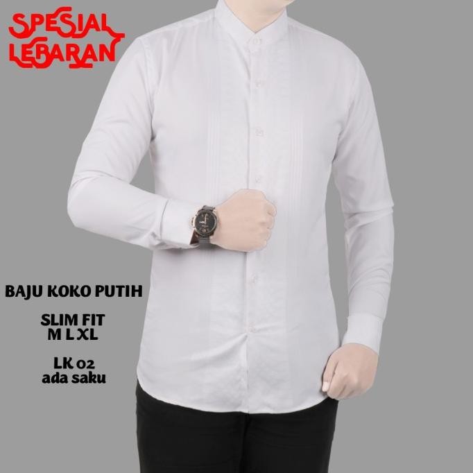 BAJU KOKO PRIA SLIM FIT KEMEJA KOKO PRIA SLIM FIT PUTIH BK32 Terlaris