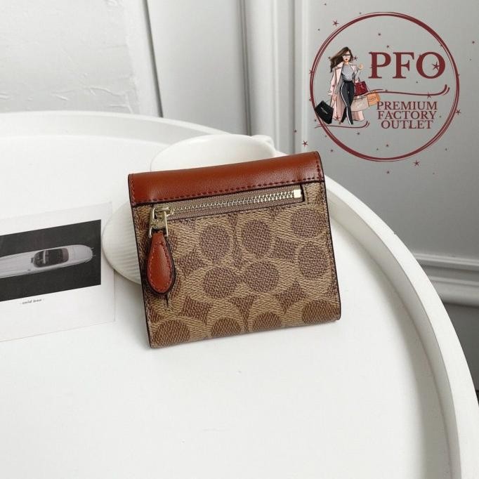 Murah Ready Coch F31548 Small Wallet In Colorblock Sign Canvas Tan Rust