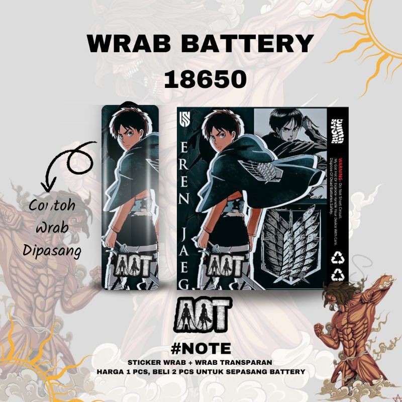 

*PromoTerjangkau* Attack On Titan Series Wrab Batrai 18650 Pelindung Garskin Wrap Stiker Premium / X Casing Case COD