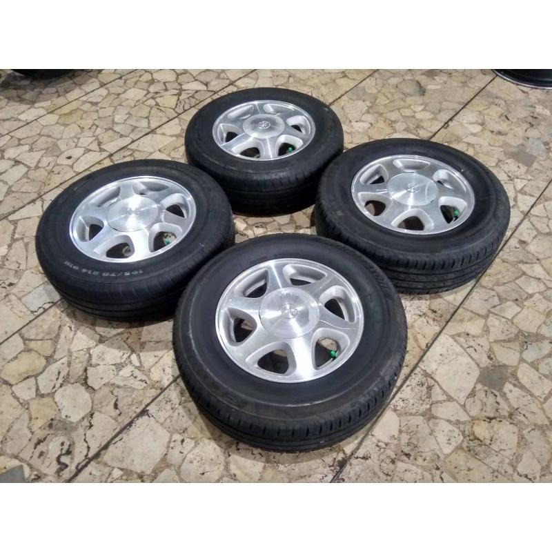 Velg Original Mobil Copotan Kijang Ring 14 Lebar 5,5 Pcd 4X114 + Ban 195 70 R14 Cocok Buat Mobil Ava