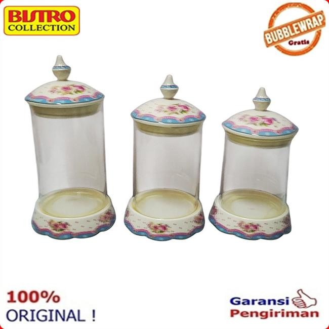 Toples Lebaran Toples Kaca Set Toples Kedap Udara Bistro 1833 ( isi 3 toples SML )