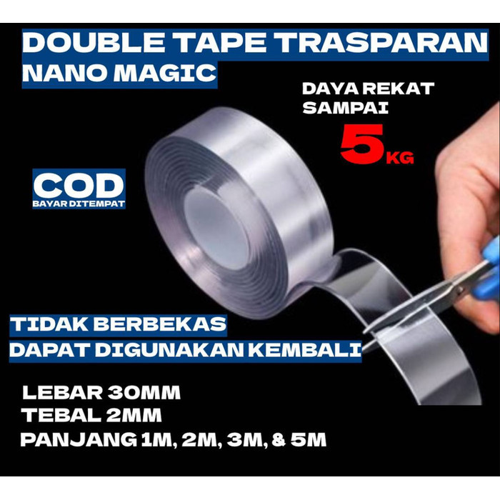 

BEBAS ONGKIR - Double Tape Nano Bening Ajaib Transparan 1m 3m 5m