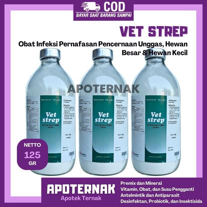VET STREP 125gr | Obat Antibiotik Pernafasan Pencernaan Hewan