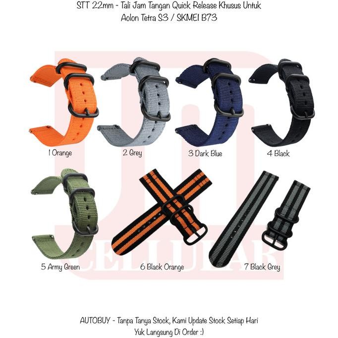 STT Stitching Watch Strap Aolon Tetra S3 / SKMEI B73 - Tali Jam Tangan 22mm Nato Nylon 3 Black Buckl