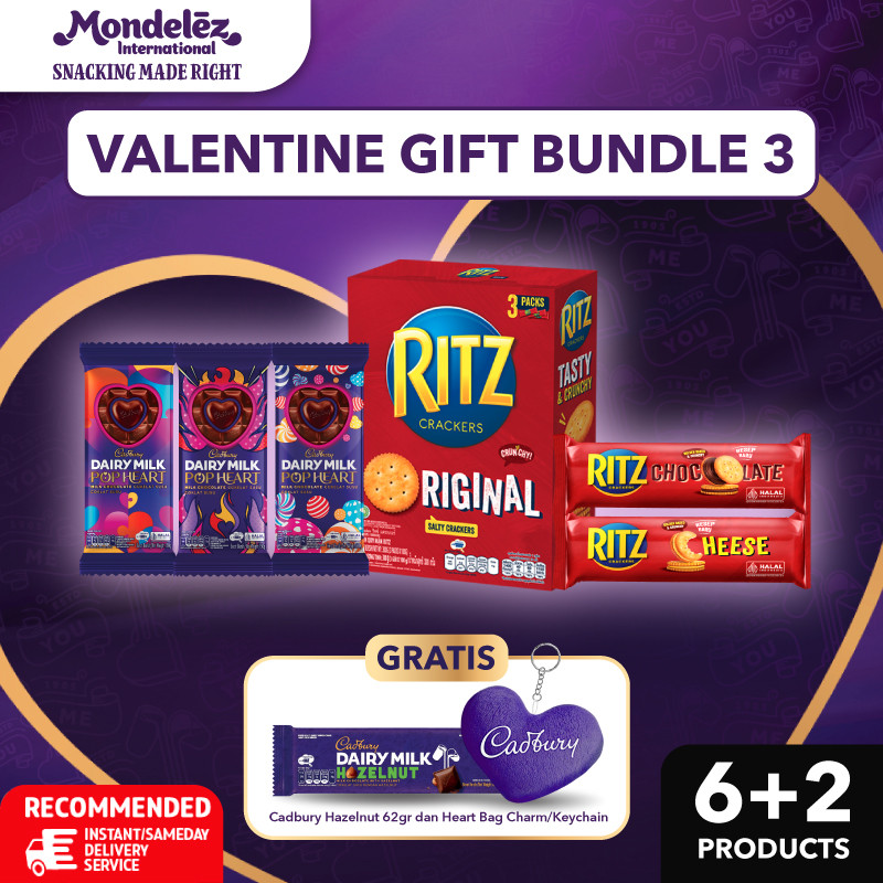 

[Bundle Valentine] 3pcs Cadbury Pop Heart 150gr + Ritz Crackers Original 300gr + 2pcs Ritz Crackers 91gr | FREE Cadbury Hazelnut 62gr + Keychain