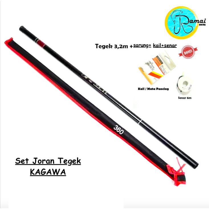 JORAN TEGEK 1 SET KOMPLIT SENAR KAIL PANCING TERJANGKAU HITAM MURAH 360 3,3 METER DAN 270 2,5METER