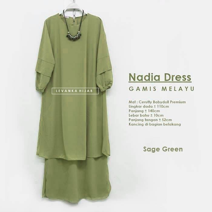 NADIA Dress / Gamis Malaysia atau Gamis Melayu bahan Ceruti Baby Doll