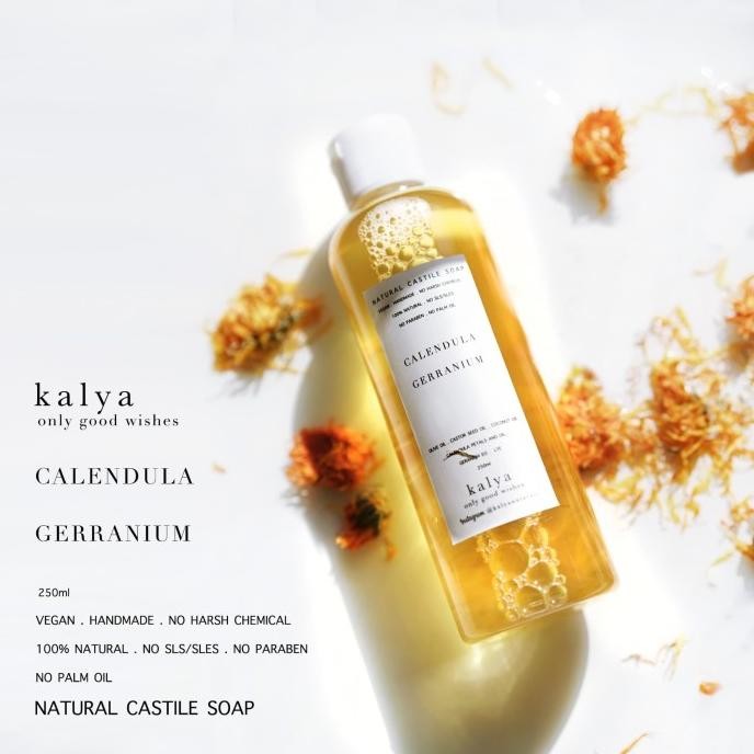 kalya sabun cair - liquid castile soap - CALENDULA GERRANIUM 250ml -