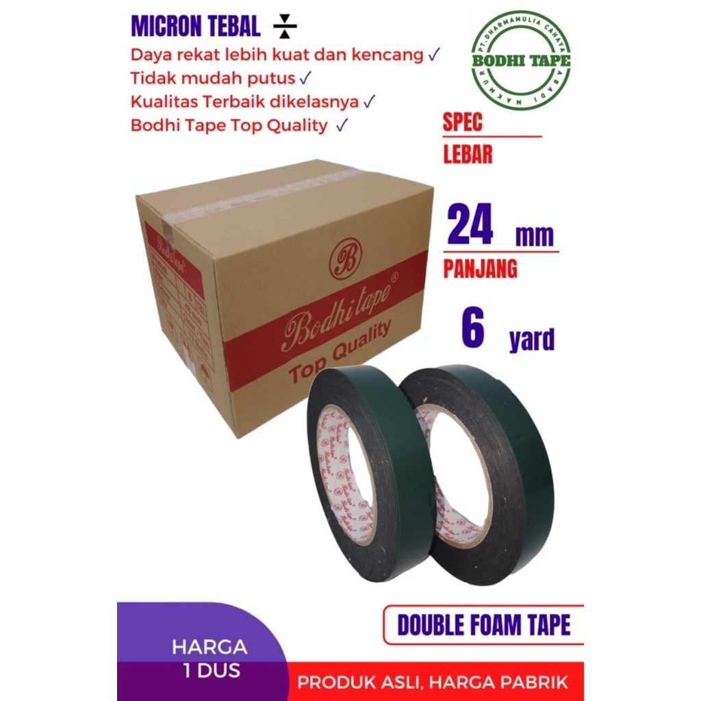

DOUBLE TAPE BUSA FOAM HIJAU BODHI TAPE 24MM X 6M DUS Termurah