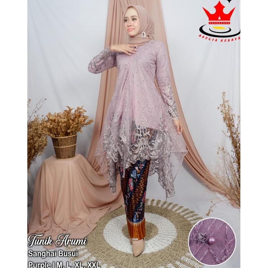 Murah Setelan Kebaya Modern Tunik Bordir Tulle Premium Set Rok Plisket