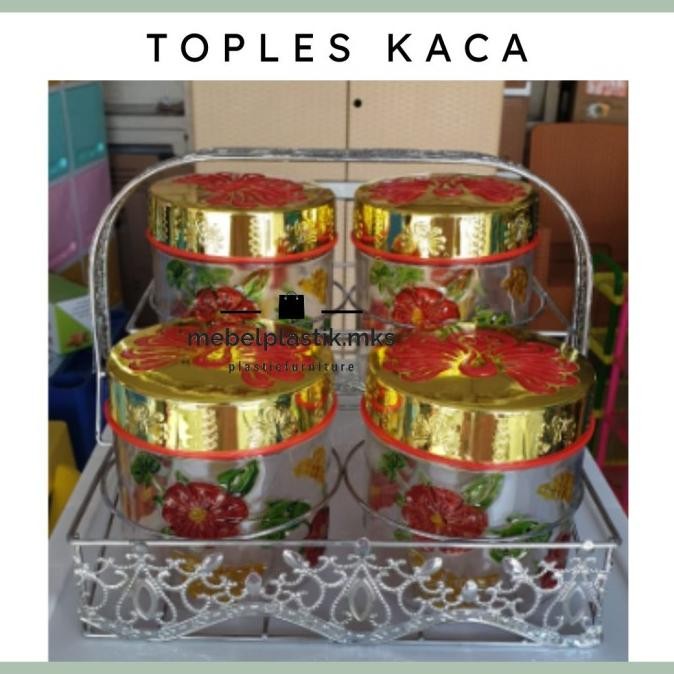 Toples Kue Set Isi 4 - Toples Lebaran Set - Toples Kaca -Toples Beling