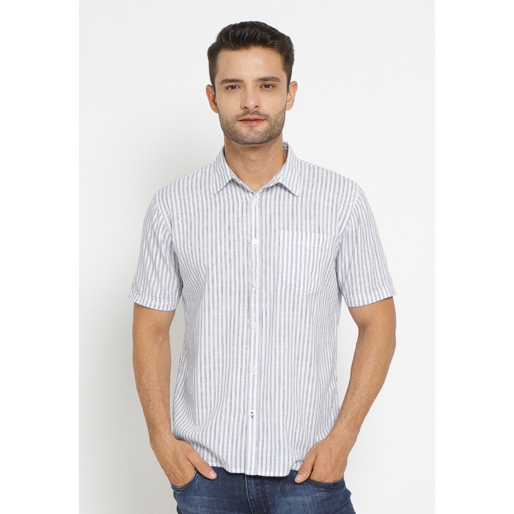 Osella Baju Pria Kemeja lengan pendek Stripe White Black