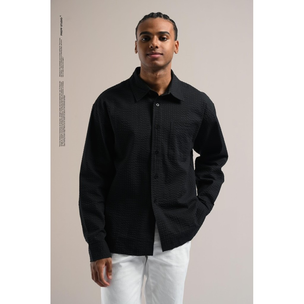 KEMEJA PREPP STUDIO VELOFORE SEERSUCKER LONG SLEEVE SHIRT BLACK