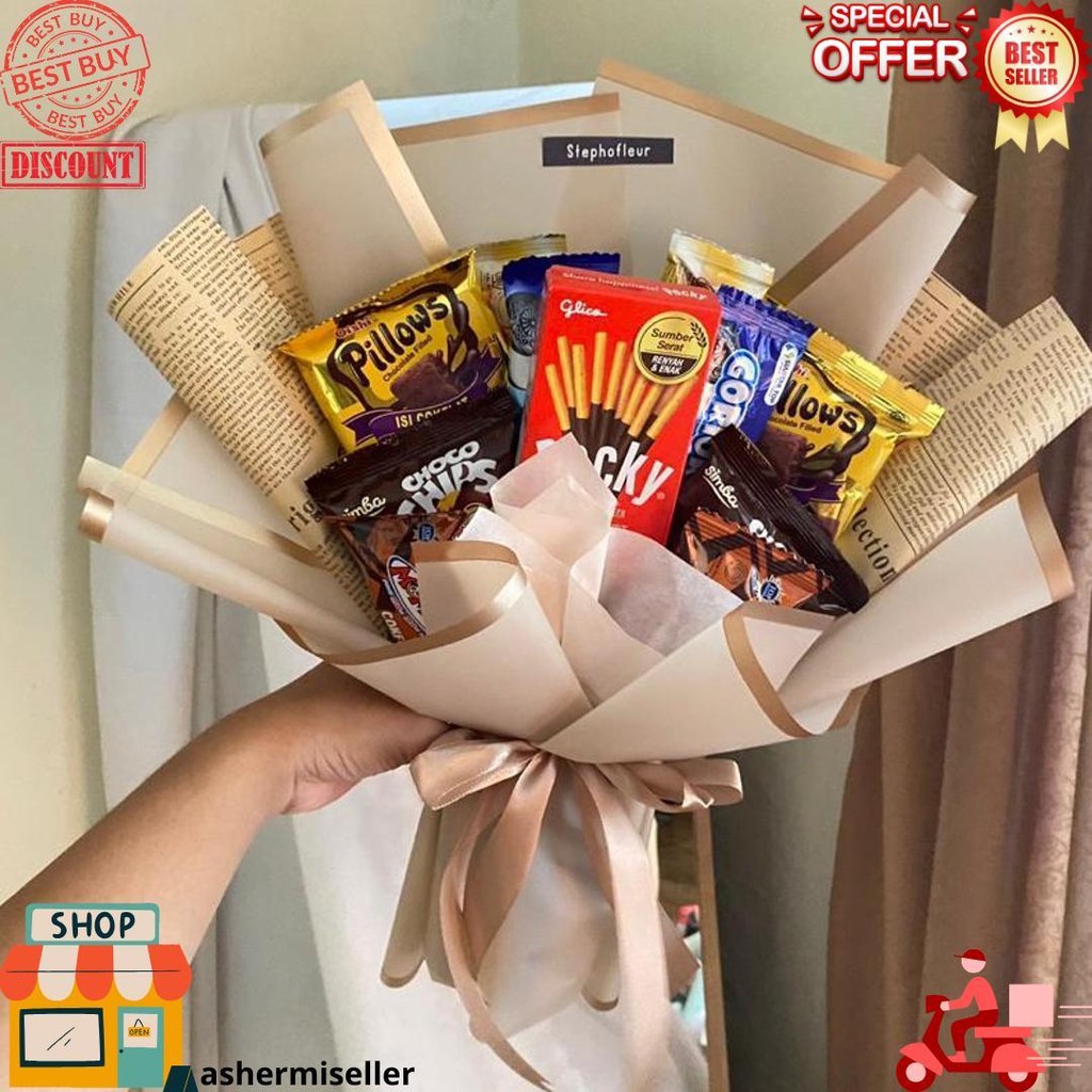 

Buket Snack Siap Kirim [Free Packing] Bouquet Bucket Medium Murah Wisuda/Birthday/Graduation D Promo Puncak
