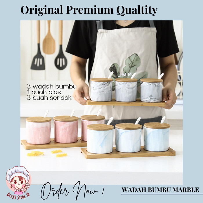 Tempat Bumbu Keramik Marble Set / Set Bumbu Dapur Keramik Marble
