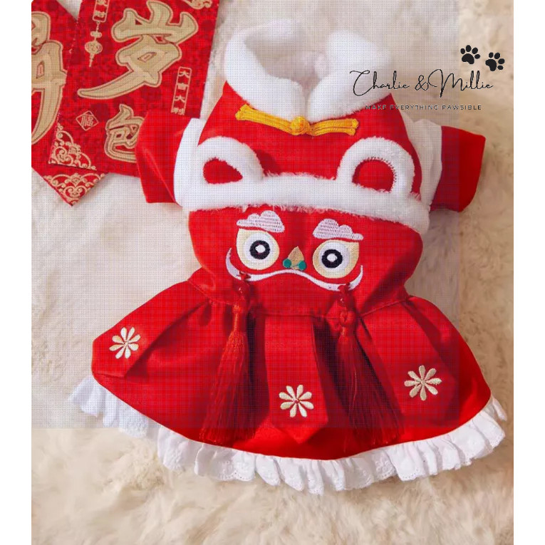 Baju Anjing & Kucing Gaun Imlek Barongsai dengan Kaitan Harness