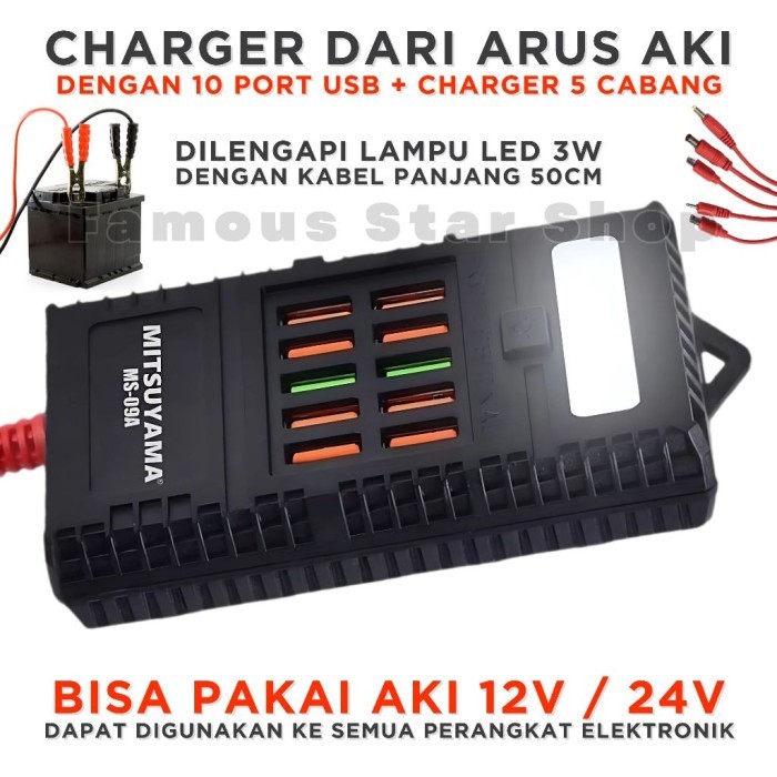 TERLARIS TERLARIS CHARGER HP DARI ARUS AKI CASAN HP DARI AKI MOTOR / MOBIL KABEL JACK BUAYA 50CM (