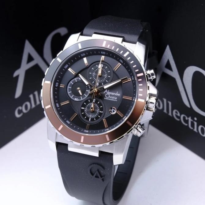 Promo Alexander Christie 6141 Ac 6141 Silver Black Brown Pria Original