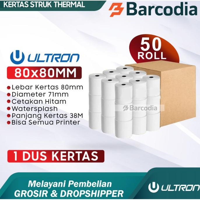 

( 1 DUS ) KERTAS PRINTER THERMAL 80x80 MM - 80MM - 80x80MM ULTRON