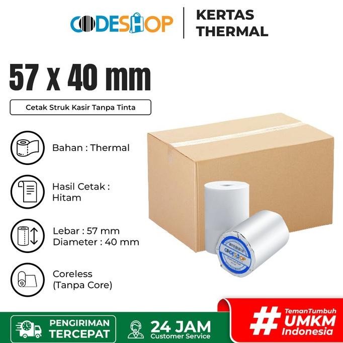 

1 DUS Kertas Thermal Thermarol 57 x 40 mm Roll Printer Struk Kasir 58