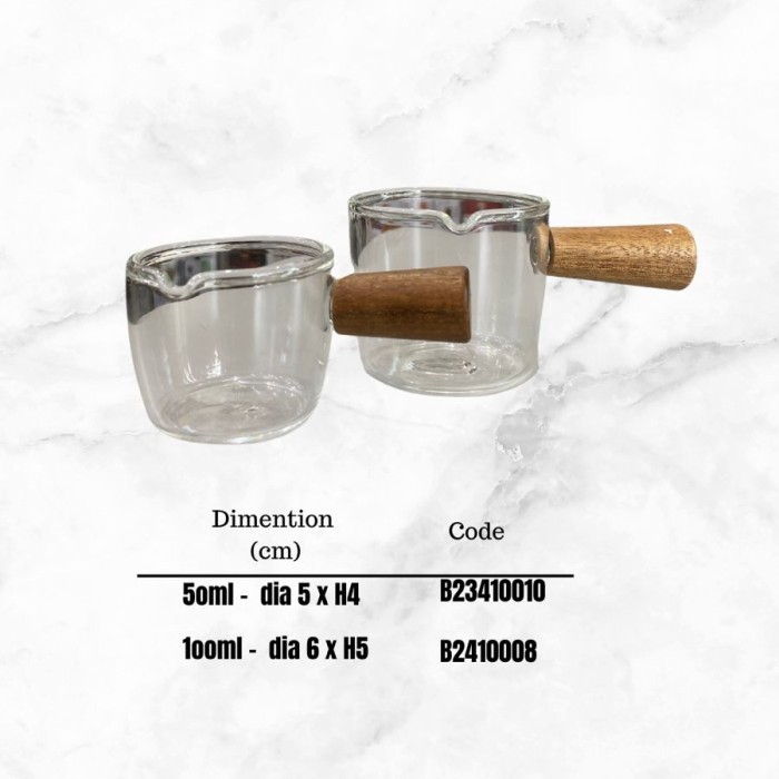 >*>*>*>*] GLASS MILK JUG WOOD HANDLE / GELAS KACA MINI / MINI GLASS / MILK JUG