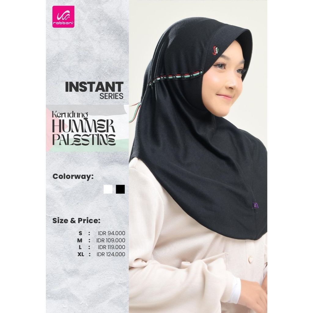 HUMMER PALESTINE RABBANI kerudung hitam putih best seller hijab instan