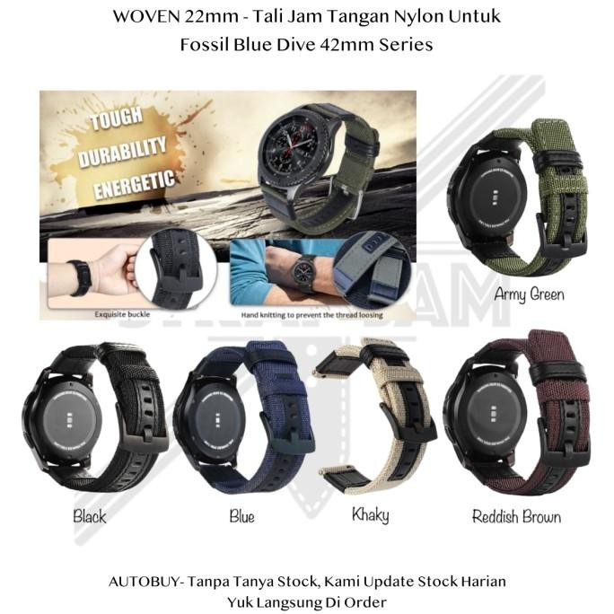 Woven 22mm Strap Fossil Blue Dive 42mm Series - Tali Jam Tangan Nilon Tebal